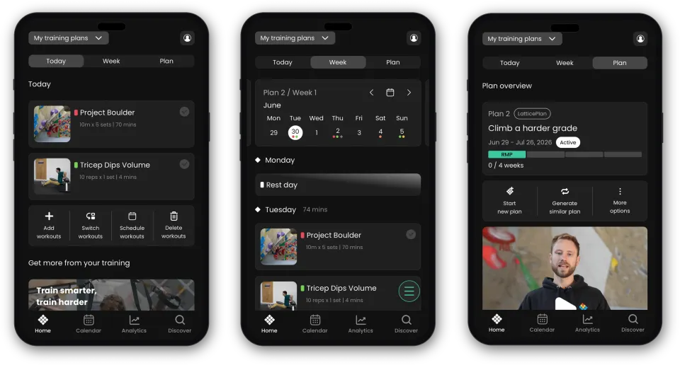 The Today, Week and Plan views side by side